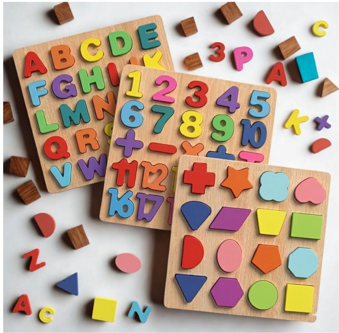 sell nest 3 in 1 Wooden Puzzle Board for Kids Alphabet Number Shape Montessori Toy WD-601-picture-25
