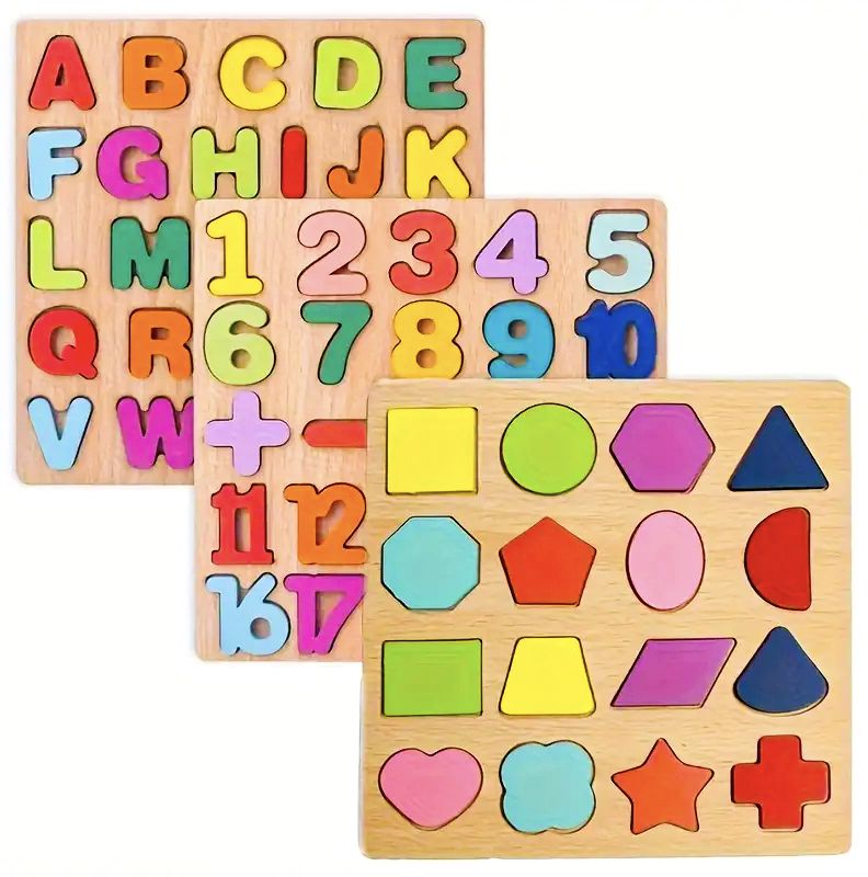 Wooden 3D Capital Alphabets, Numbers, and Shapes Board Puzzle Toy for Kids-image-1