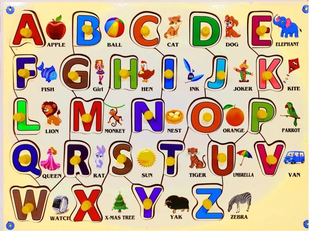 Capital Letters ABCD English Alphabets Wooden Puzzle Board for Kids with Knobs-image-11