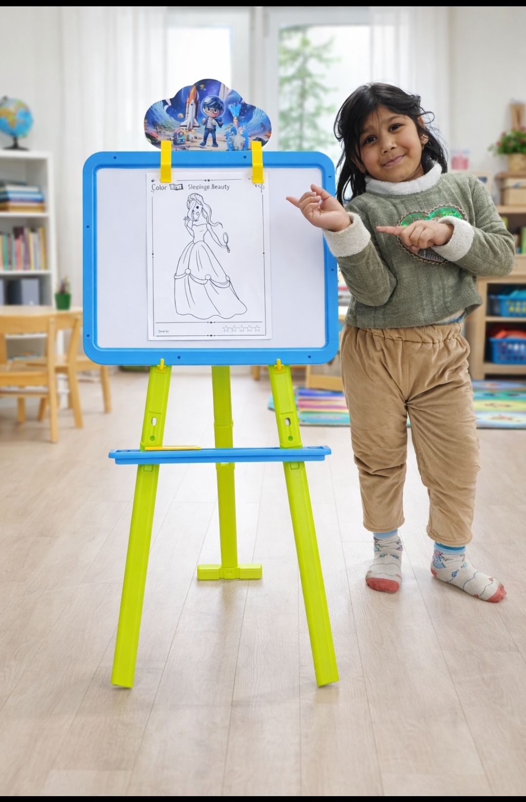 sjvj 5in1 Easel Board, Withe & Chalk Board, Spider Activity Sheet, Adjustment, Cards-picture-3