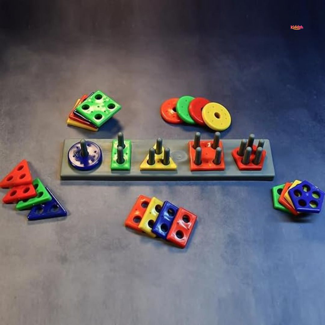 BrightBlocks Kids Geometric Shape Stacker Educational Toy with Base Board-image-2