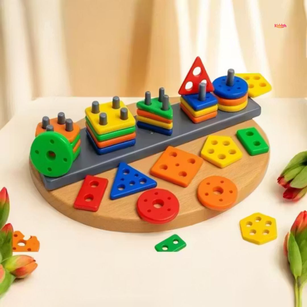 LittleThinker Wooden Geometric Shape Sorter and Stacking Toy for Early Education-image-11