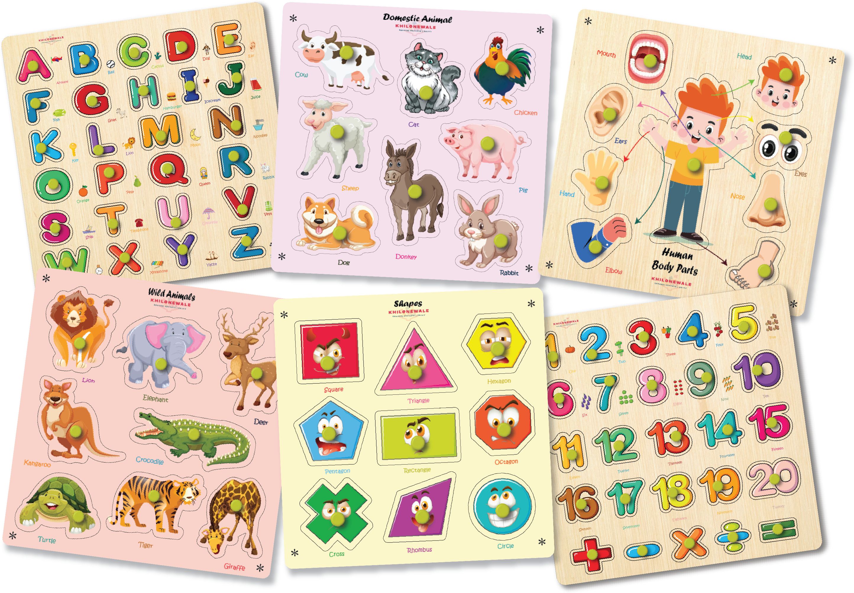 khilonewale Wooden Knob combo 6 Kids | Domestic & Wild Animals, ABC, 123-picture-17