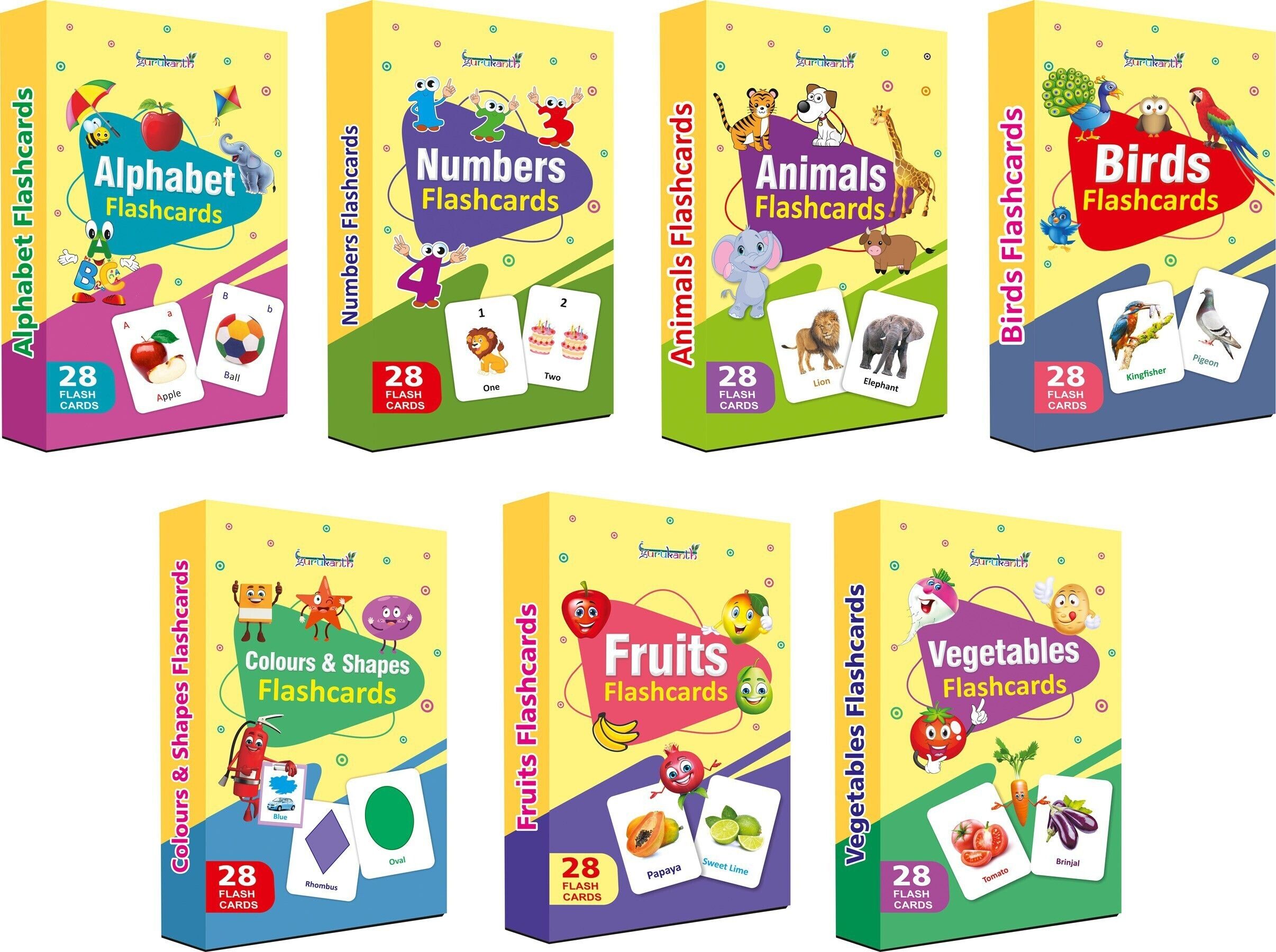 Alphabets Flash cards, Numbers Flash cards, Animals Flash cards, Birds Flash cards, Colors and Shapes Flash cards, Fruits Flash cards, Vegetables Flash Cards (Flash Cards Combo Pack) Easy & Fun way of Learning-2yr-8yr Kids ( Flashcard Set of 7 boxes - 196 Flash cards )-image-6