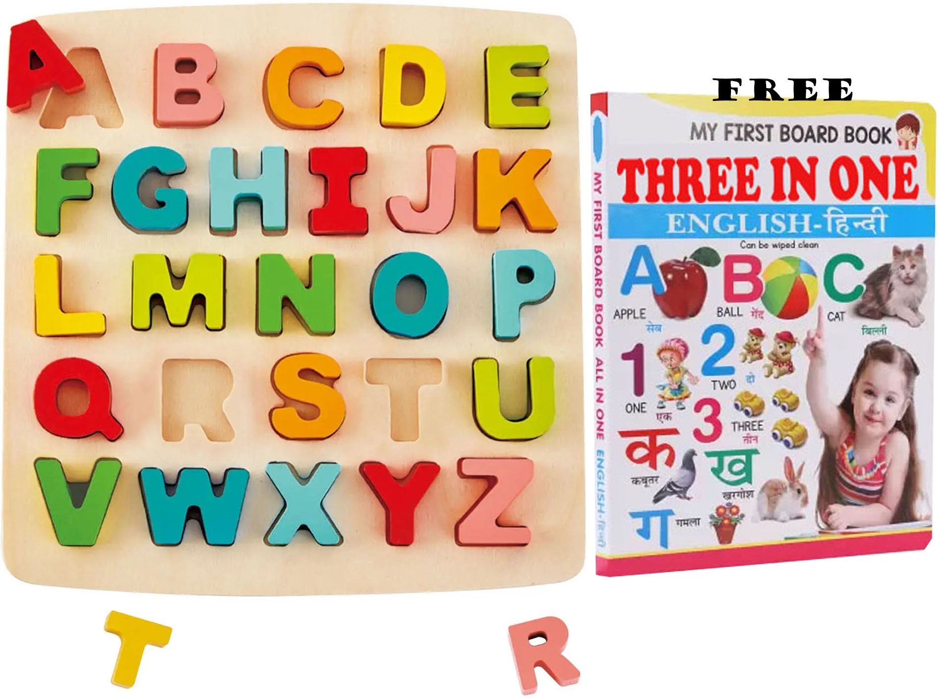 shalafi Wooden Alphabet Puzzle Learning & Educational Toys ABC Jigsaw Puzzle Board+Book-picture-23