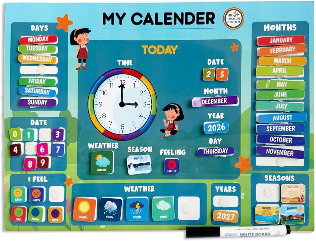 the treasure world Kids Learning Calendar and Clock Toy for Age 3-8 Years Educational Board-picture-11