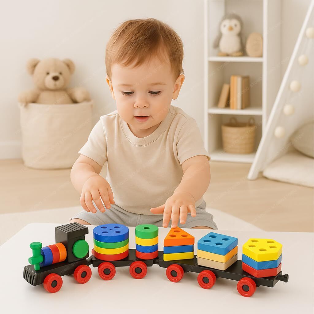 Geometric Train Blocks Shape Sorting & Colour Stacking Toys for Preschool Kids-image-46