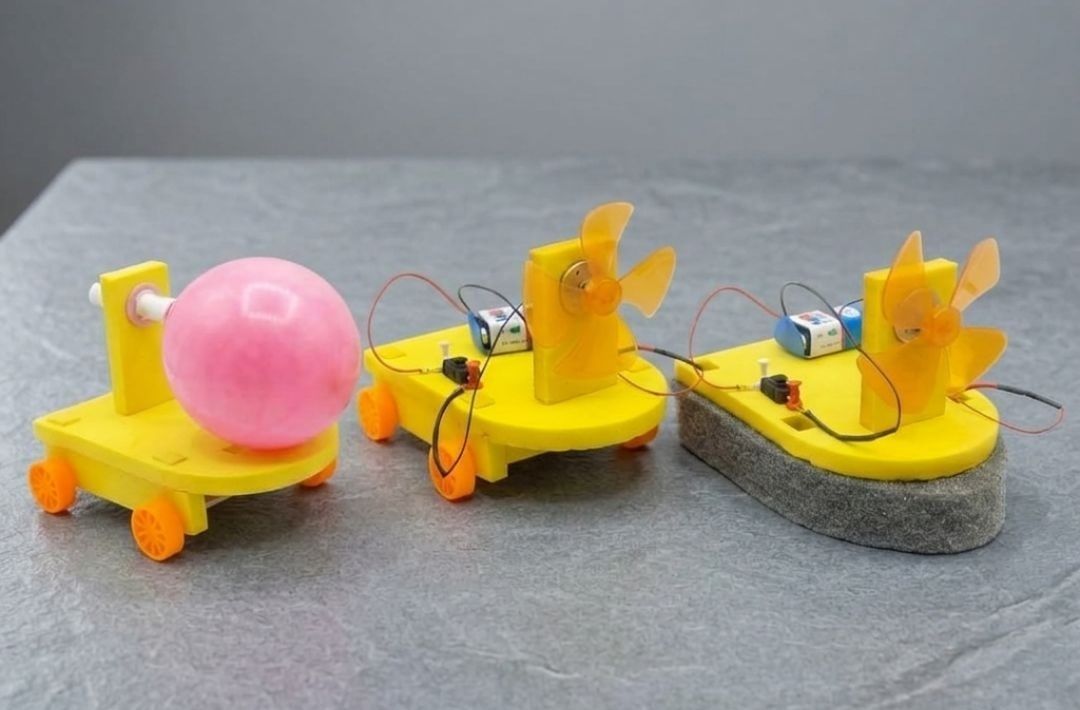 erhindia DIY 3 in 1 Educational STEM Kit Wind Powered Boat Balloon Car Air Energy-picture-6