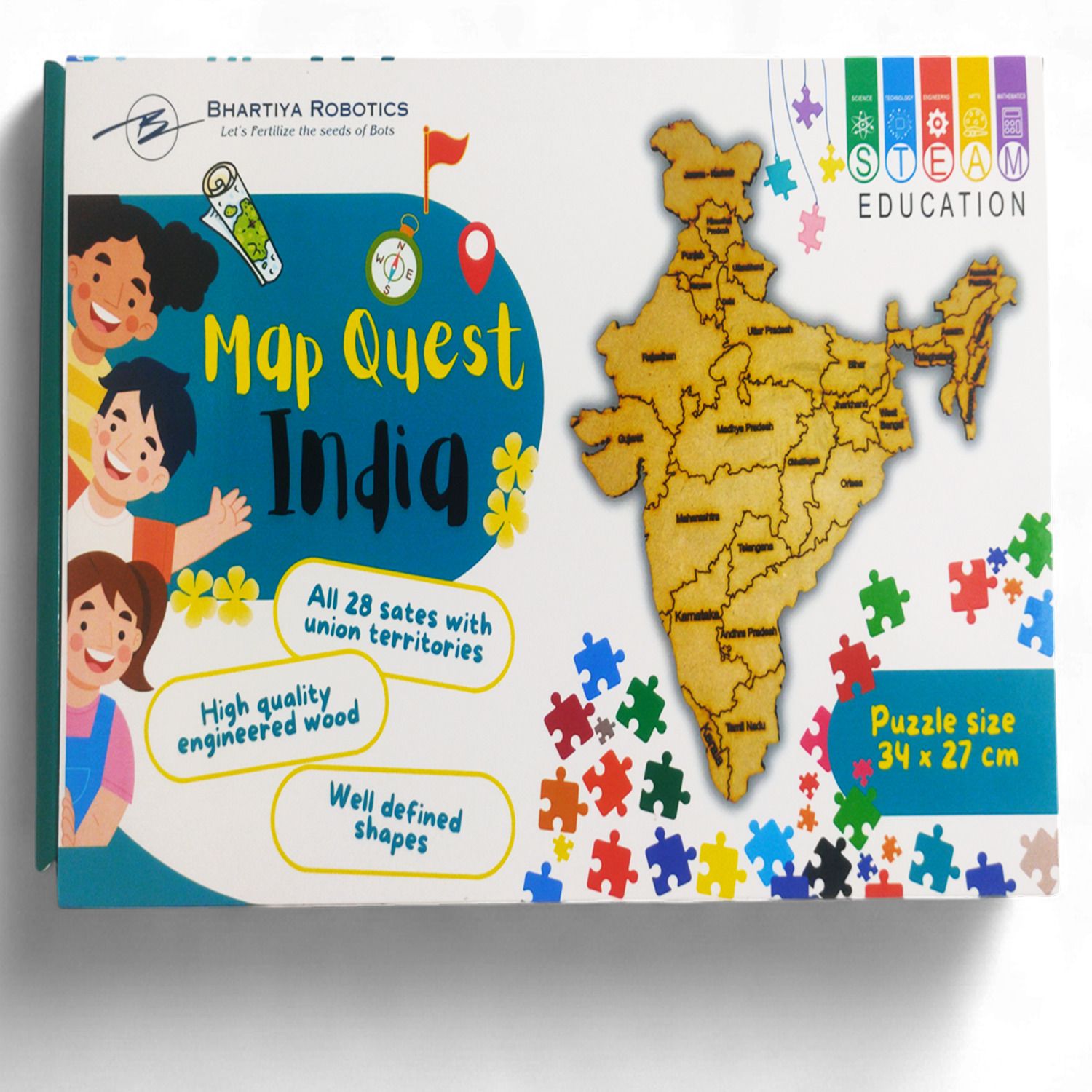 Indian Map Puzzle for Kids with States,Capitals,Monuments&Educational Puzzle