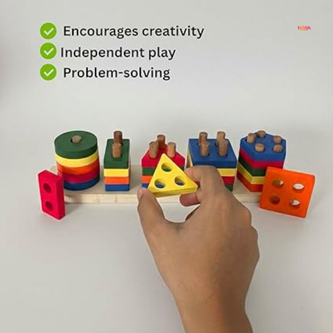 kiddoh EduStack Montessori Shape Sorting & Color Matching Wooden Toy for Toddlers-picture-33