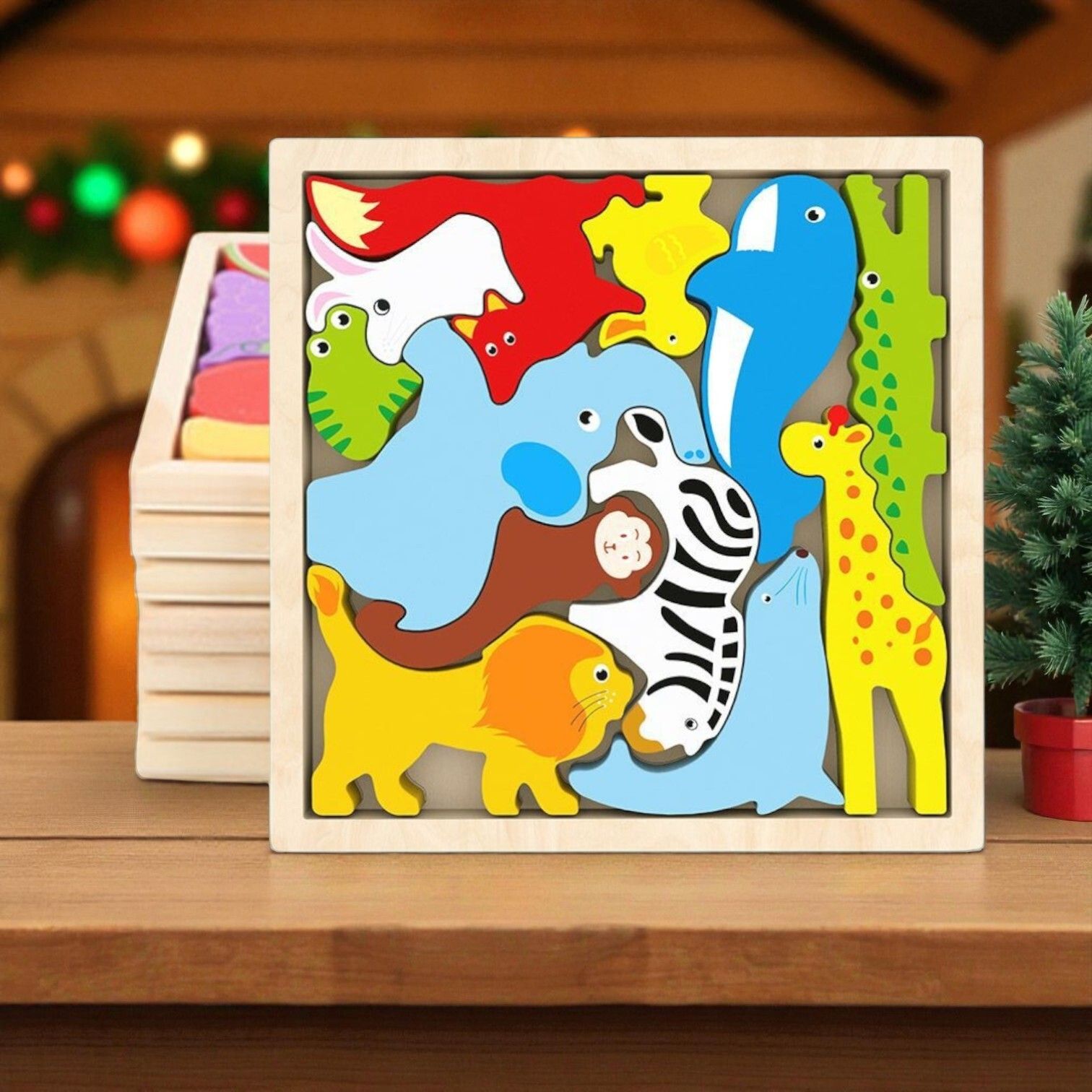 Multicolor Wooden Animal Puzzle – Fun & Educational Toy for Kids W52-image-46