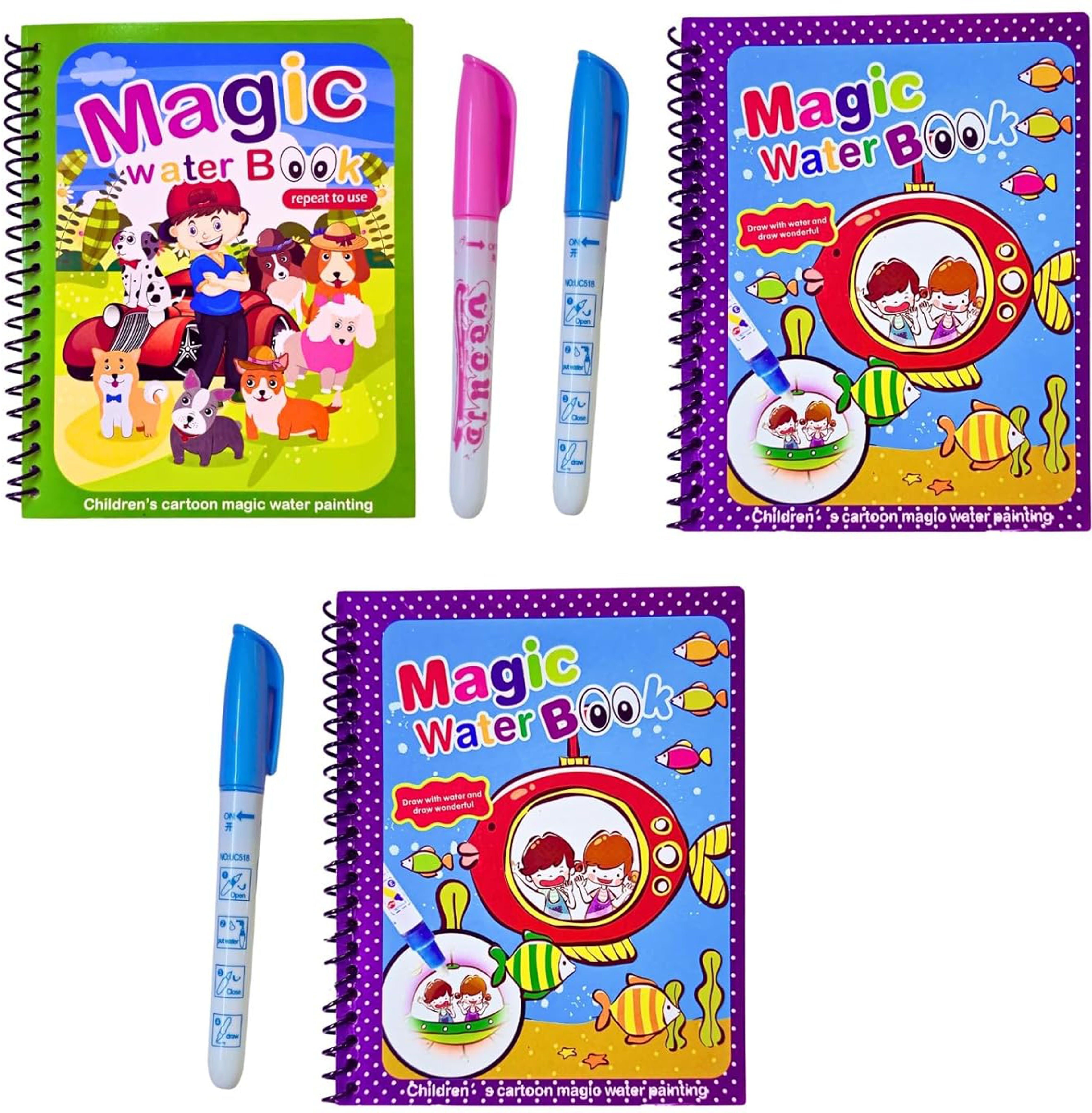 Magic Book For Kids 2-5 Years – Reusable, Quick-Dry Water Drawing Mat With Pens-image-42