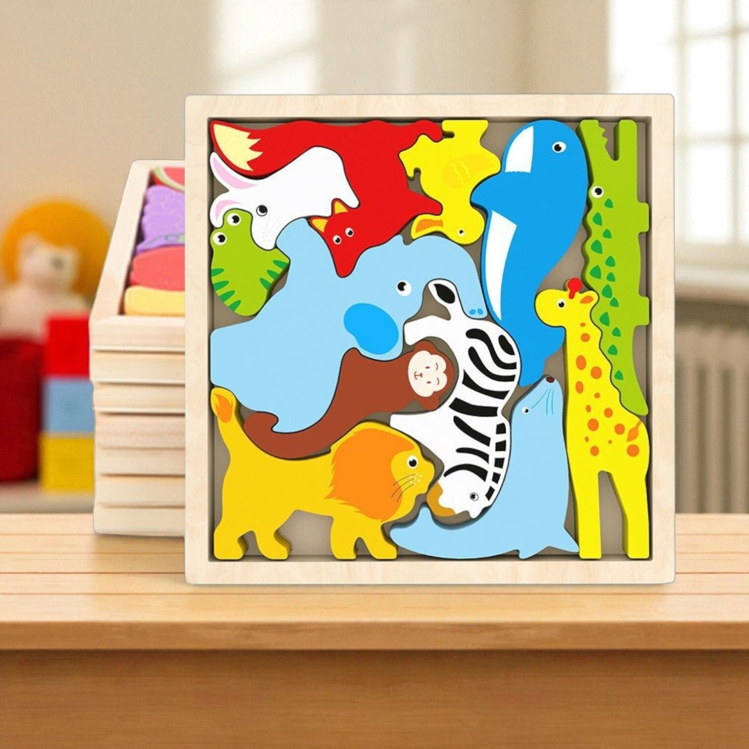 Multicolor Wooden Animal Puzzle – Fun & Educational Toy for Kids W17-image-40