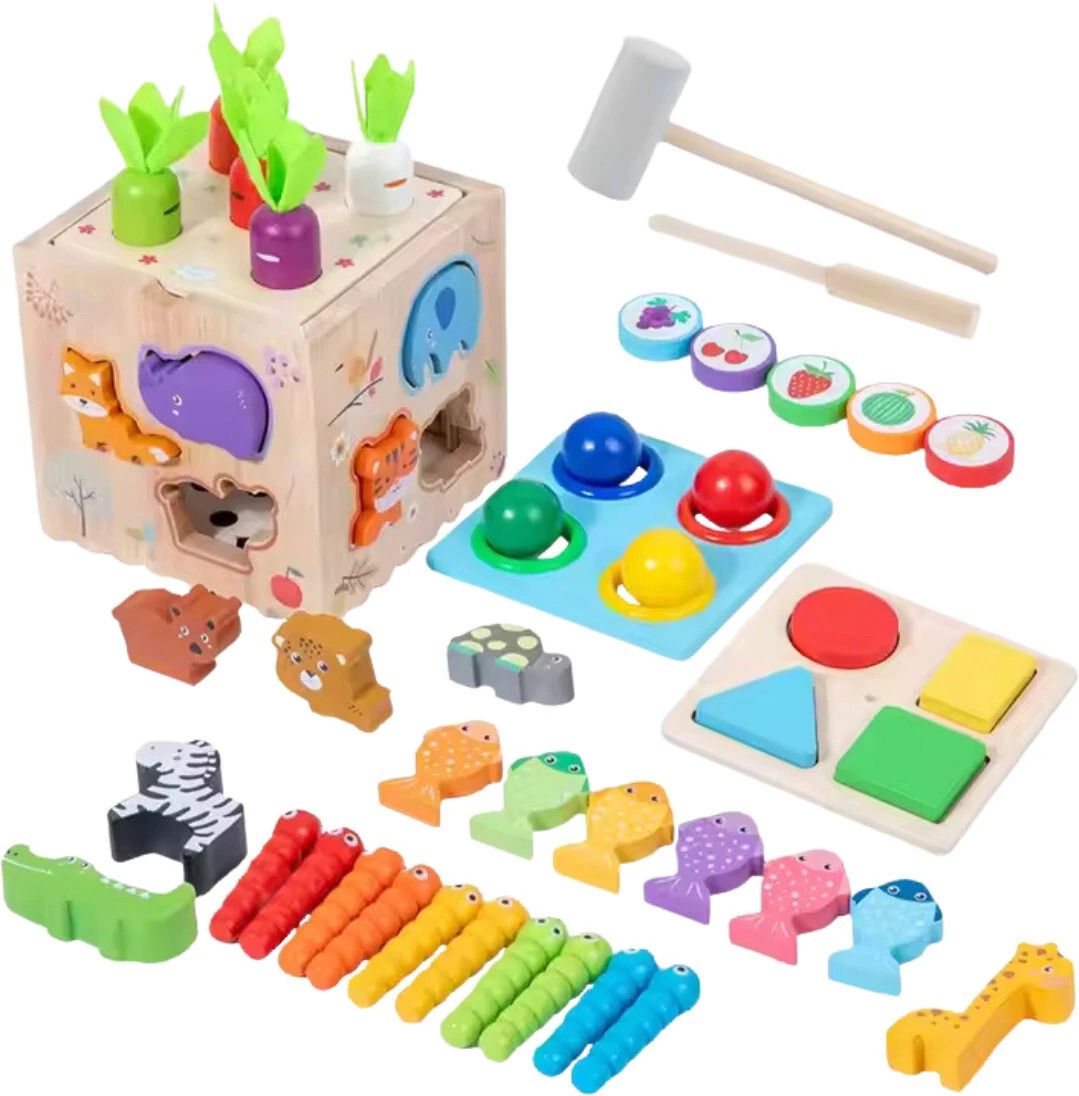 8-in-1 Wooden Montessori Toy for Toddlers – Sorting, Stacking, Peg & Puzzle Set-image-48