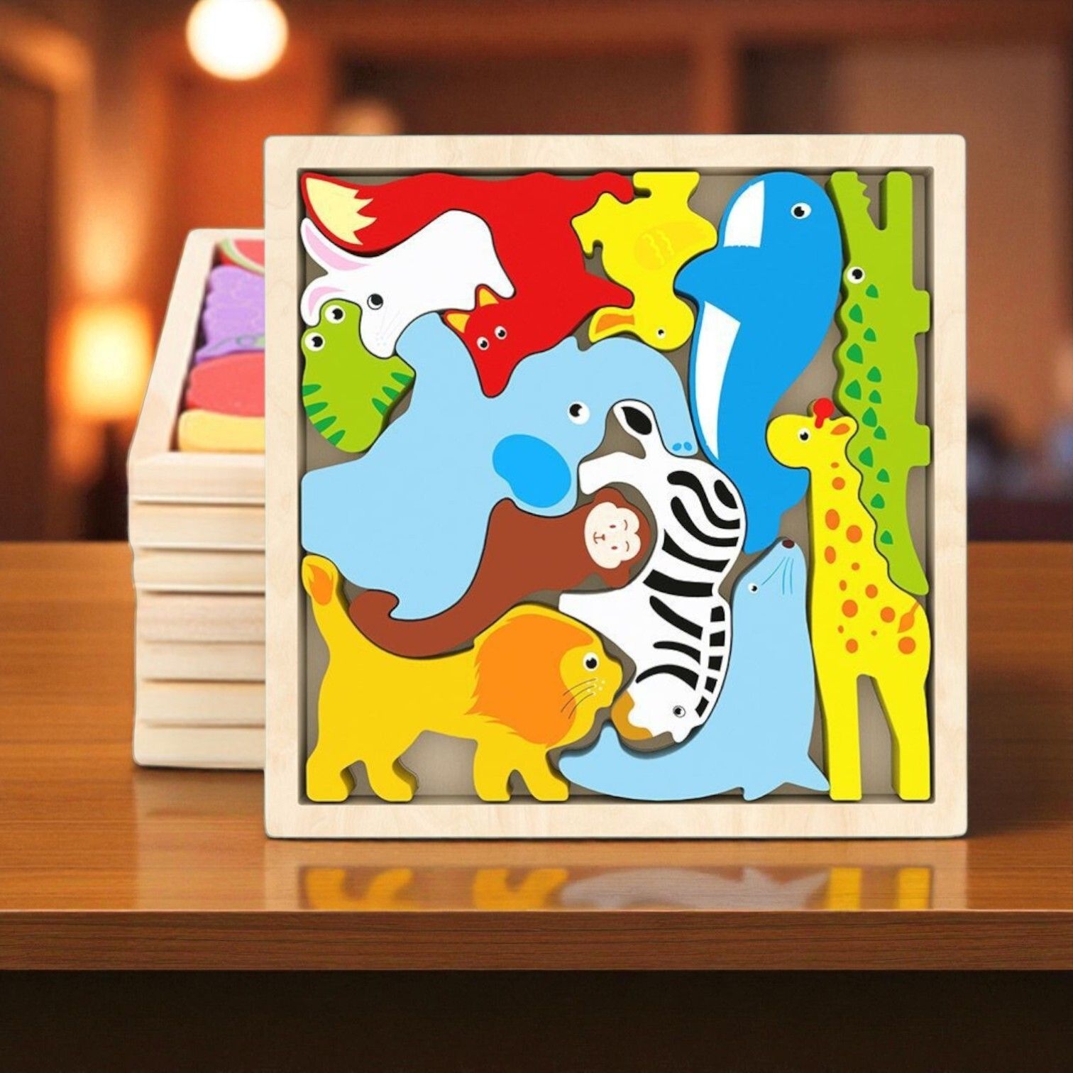 Multicolor Wooden Animal Puzzle – Fun & Educational Toy for Kids W127-image-38