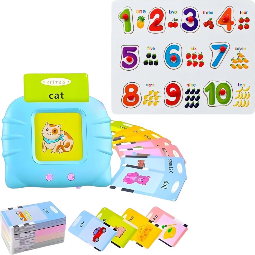 2-in-1 Talking Flash Card Reader with Wooden Number Puzzle Board for Kids-236-image-33