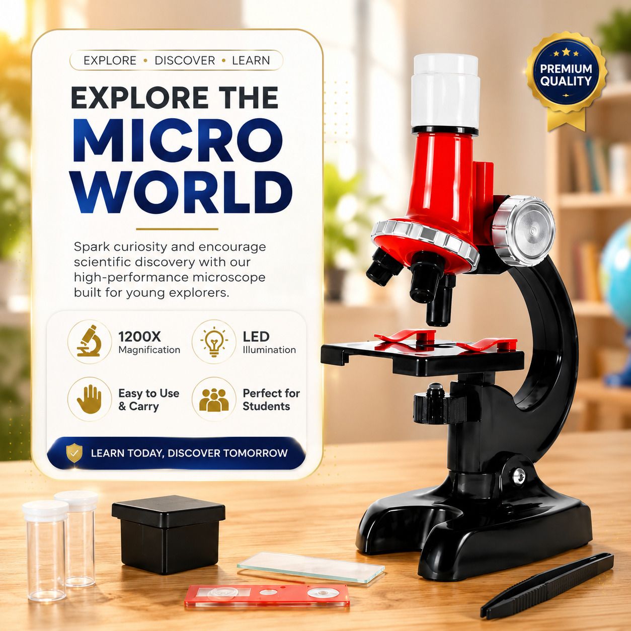 countrylink Kids Microscope Kit Educational Toy with LED Light Slides 1200X Zoom Set-picture-0