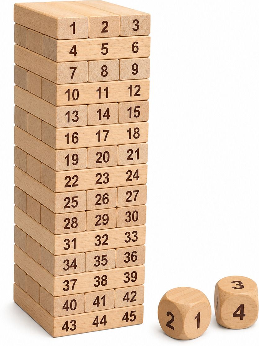 oaklet 54 PCS Wooden Stacking Game with 4 Dice | Wooden Tower Blocks Balance Game |-picture-45