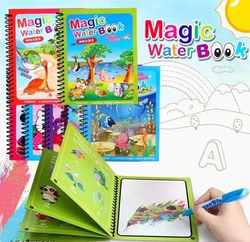 uhsnaj Pack of 4 Reusable Magic Kids Water Pen Book Doodle Painting Board RANDOM DESIGN-picture-13