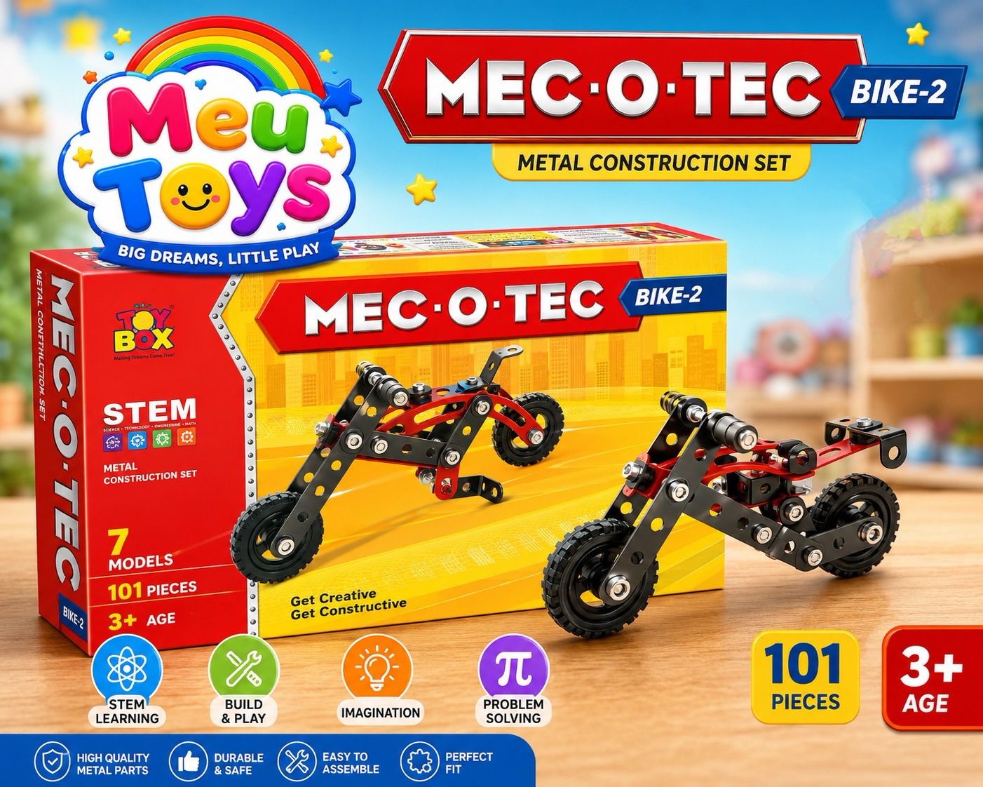 MEC-O-TEC Amusement 100-Piece Metal Construction Set (bike)-image-45