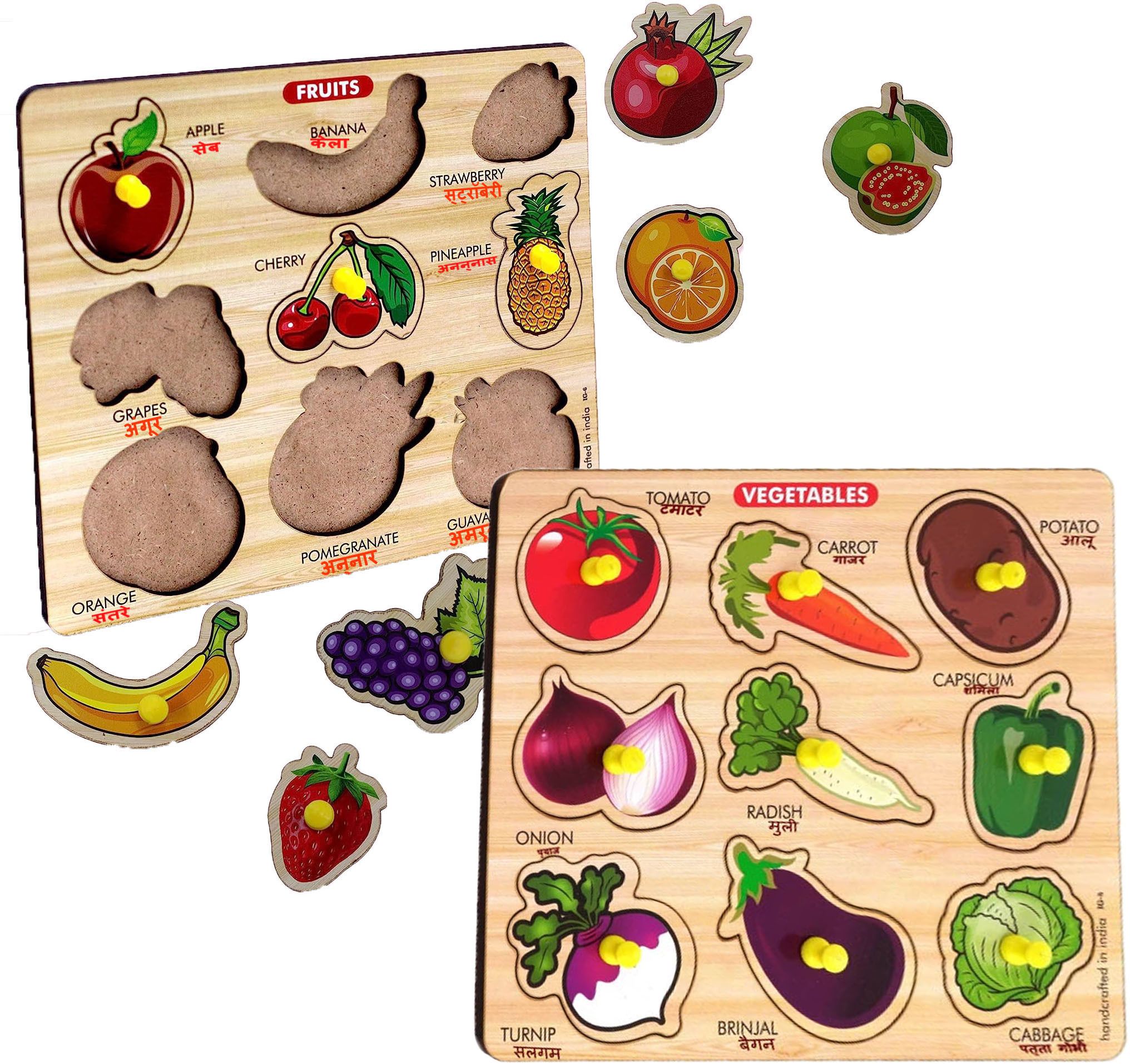shalafi Fruits & Vegetables Shape Name Puzzle on Wooden Board Games For Kids PackOf2-picture-29