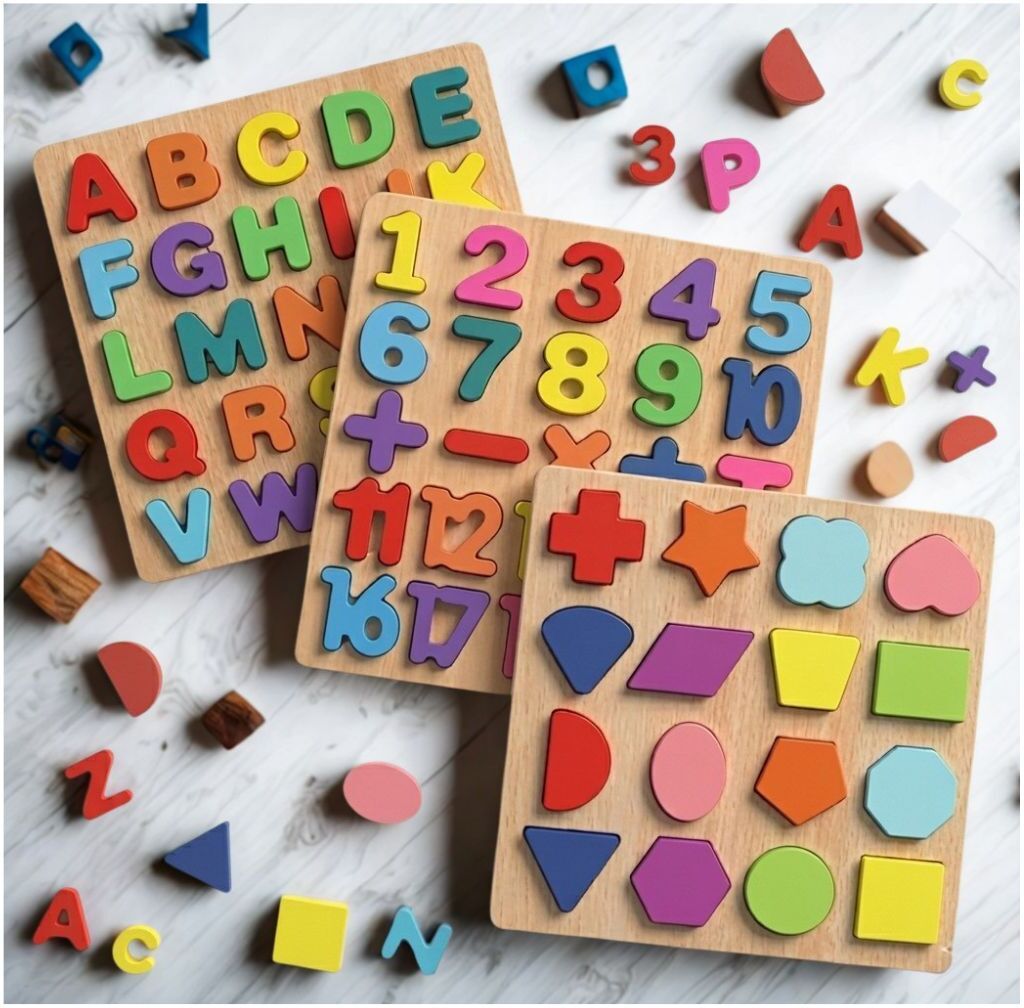 Wooden ABC Number Shape Puzzle Board Montessori Learning Toy for Kids P1S727-image-41