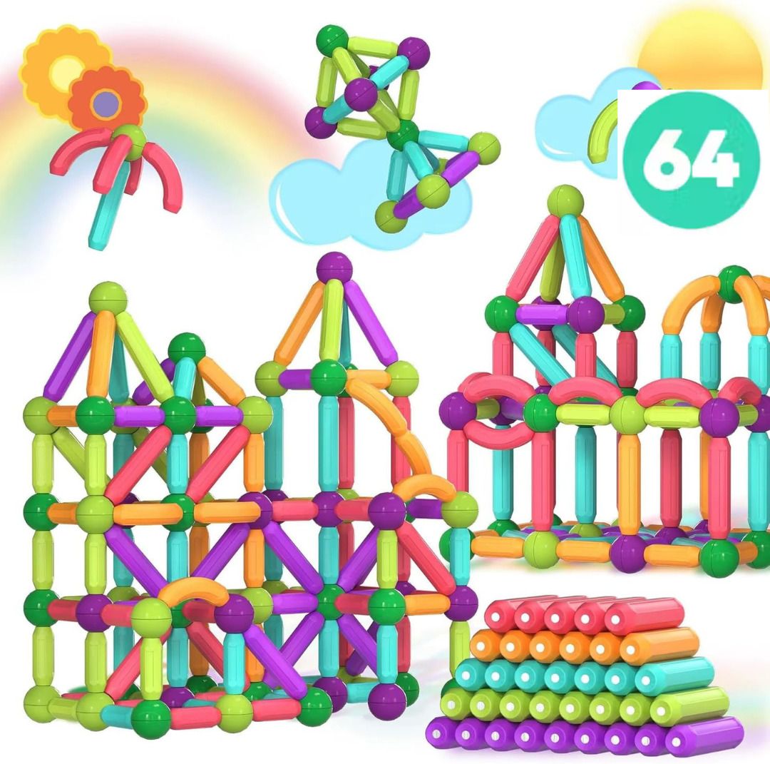 jericos Kids Magnetic Bar Blocks 64 pcs Building Blocks Educational Stem Learning-picture-11