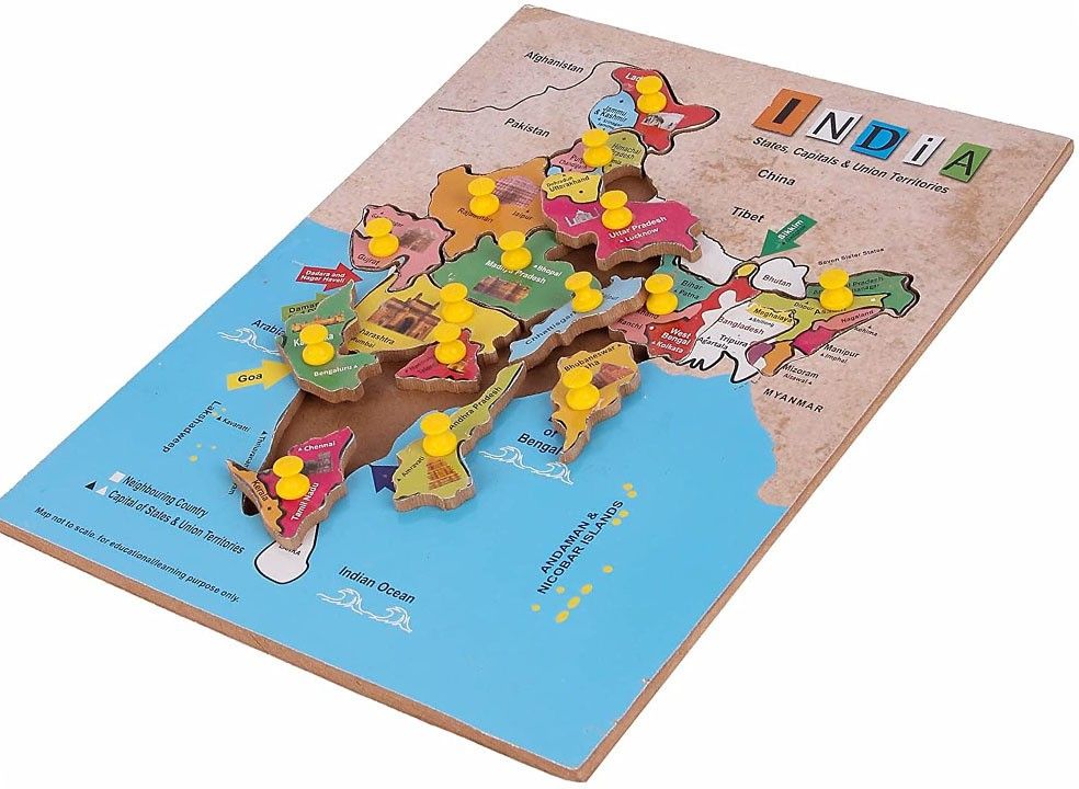 Wooden Indian Map Puzzles for Kids identifier Board Map with Knobs-image-3