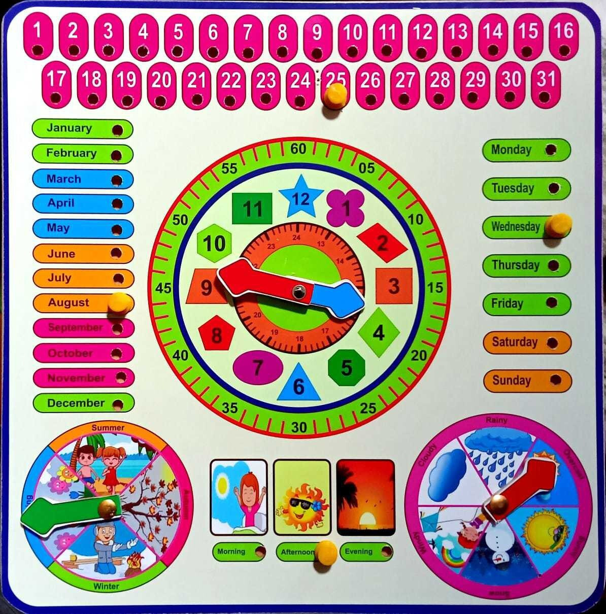 vsindia Calendar with Clock in Wooden Tray image 1