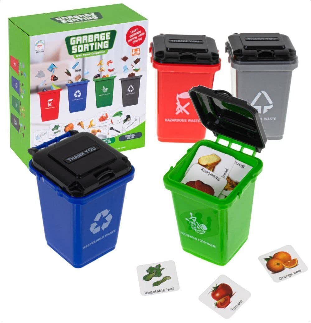 peculiar Garbage Sorting Game with 4 Trash Can & 100 Pcs Cards Development Playing Kit-picture-25