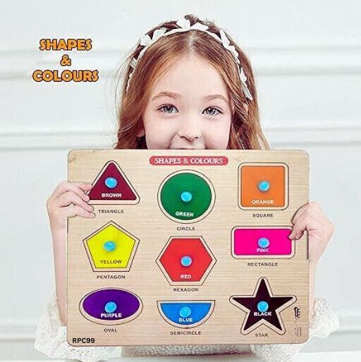 rpc99 Learn Different Geometric Shape&Colors Montessori Shapes Wooden Board,Kids-picture-2
