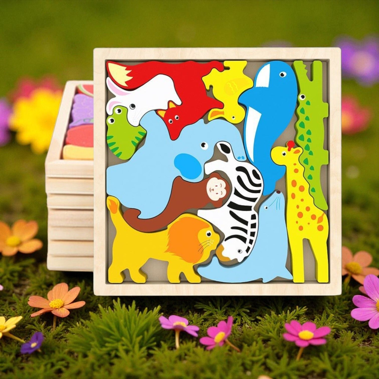 vhd Multicolor Wooden Animal Puzzle – Fun & Educational Toy for Kids W18-picture-18