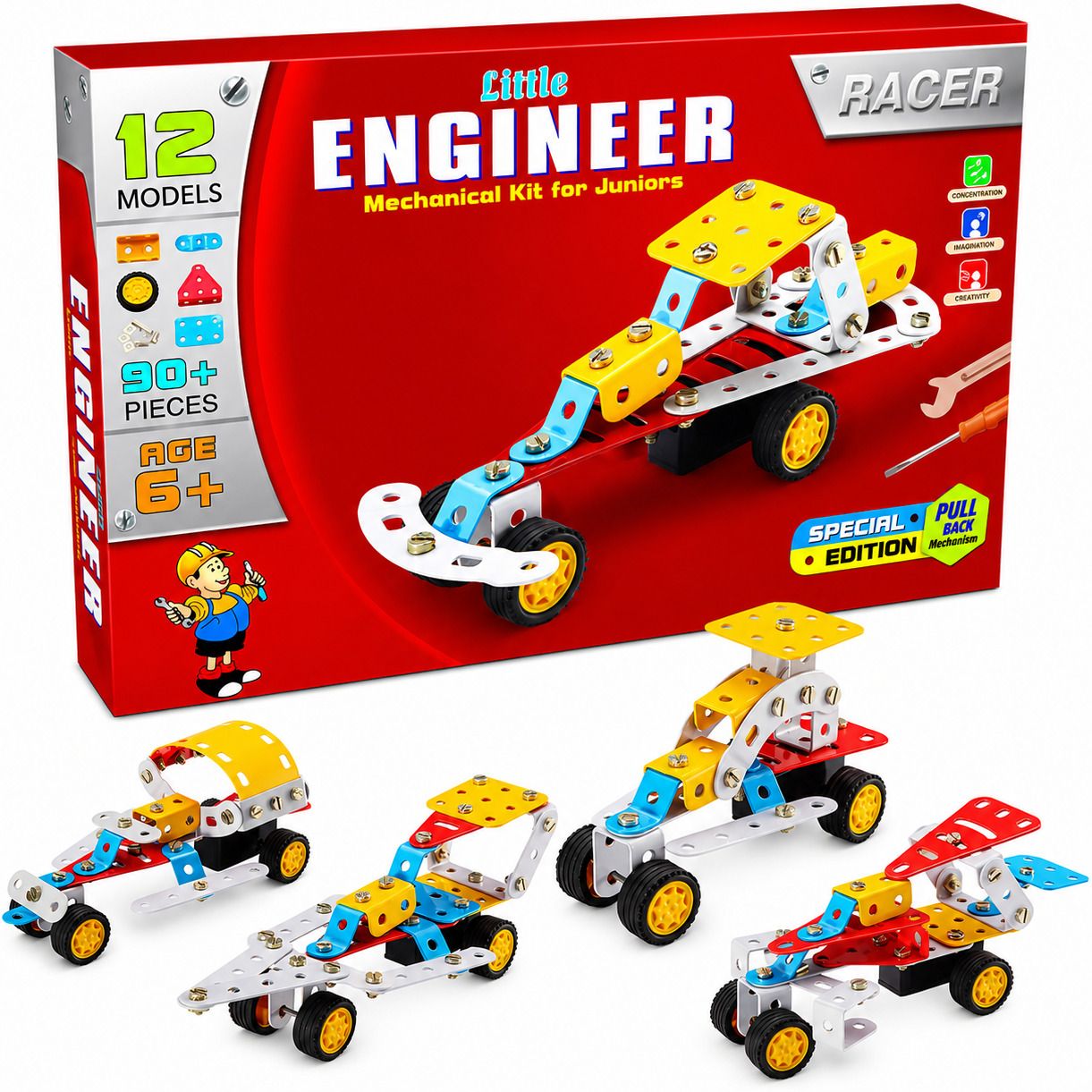 sarnav Little Engineer Mechanical Racer DIY Construction STEM Kit for Kids 90+ Pieces-picture-21