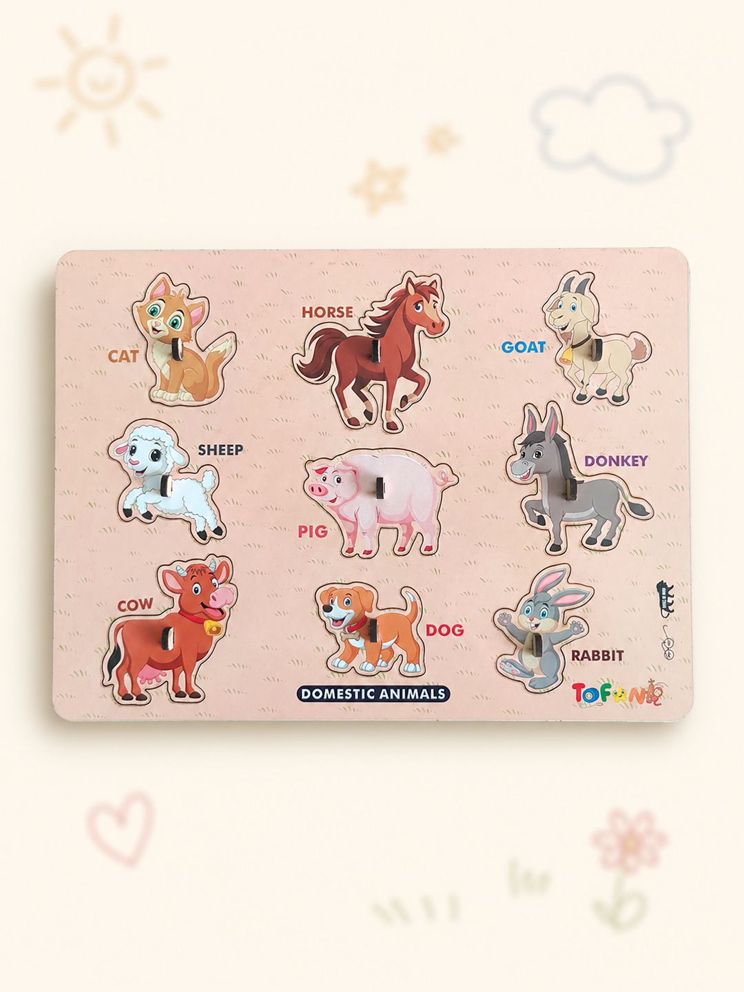 tofani Wooden Pegged Puzzle for Kids | Domestic Animals Learning Educational Toy-picture-13
