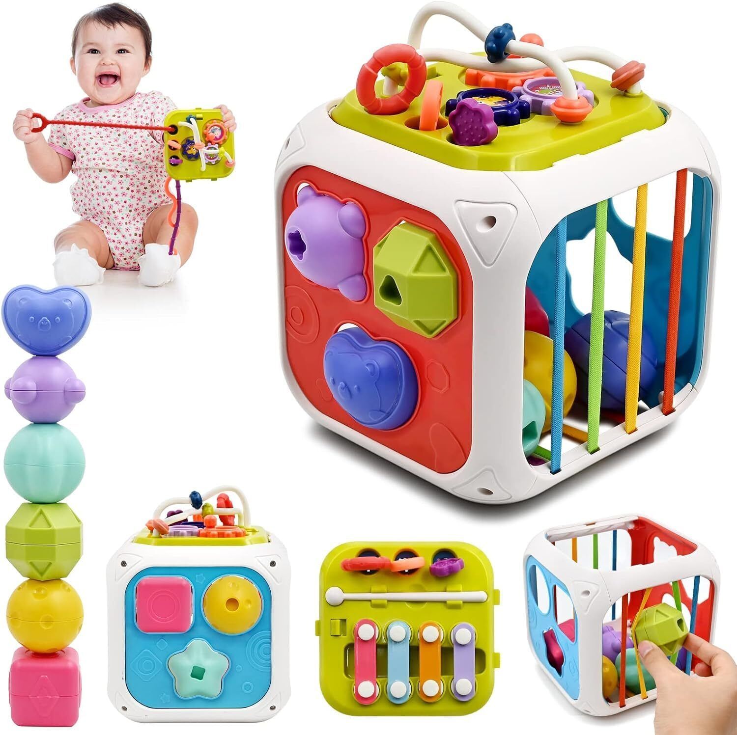 zunbella 7 in 1 Sensory Activity Cube Montessori Educational Learning Toy for Kids-picture-49