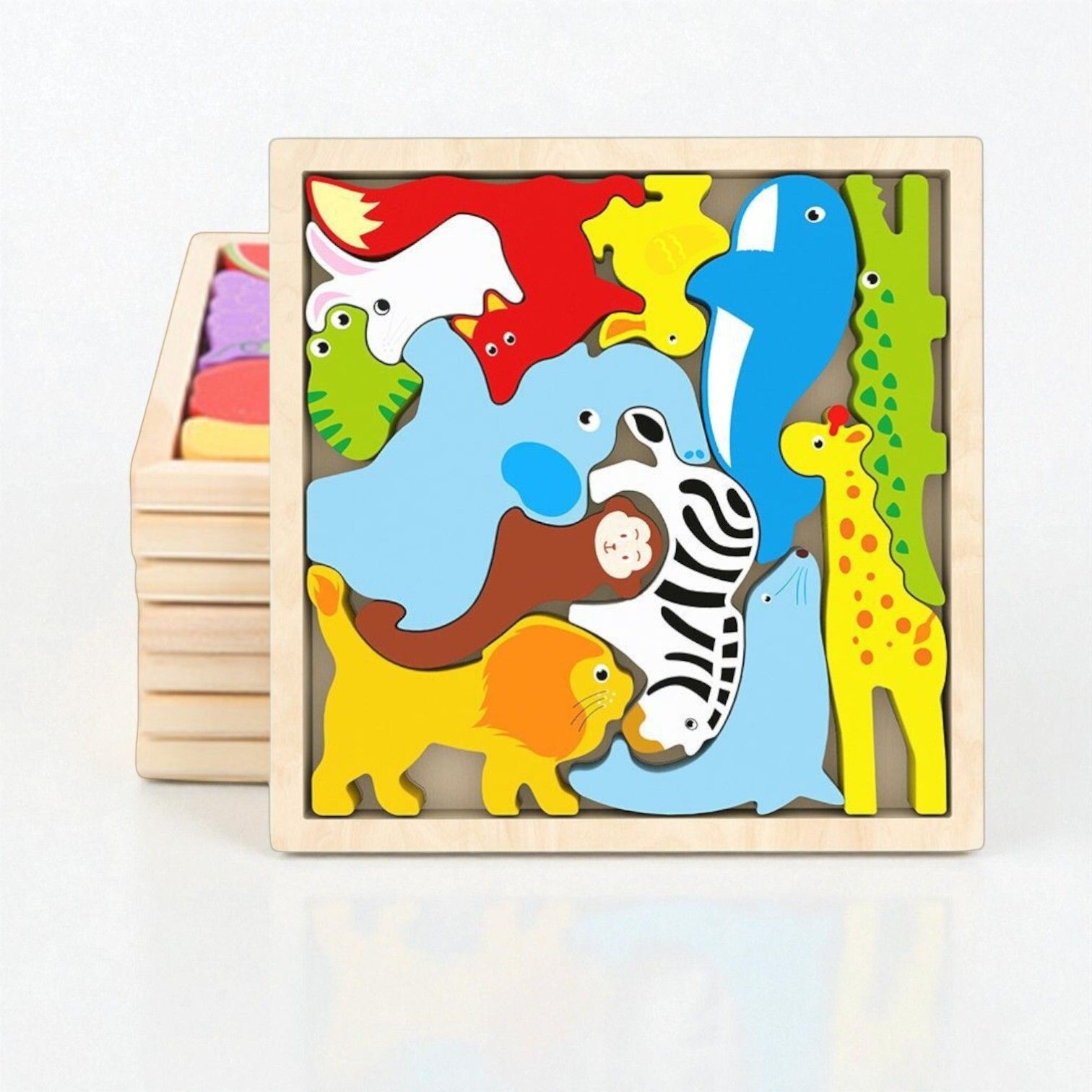 vhd Multicolor Wooden Animal Puzzle – Fun & Educational Toy for Kids W105-picture-30