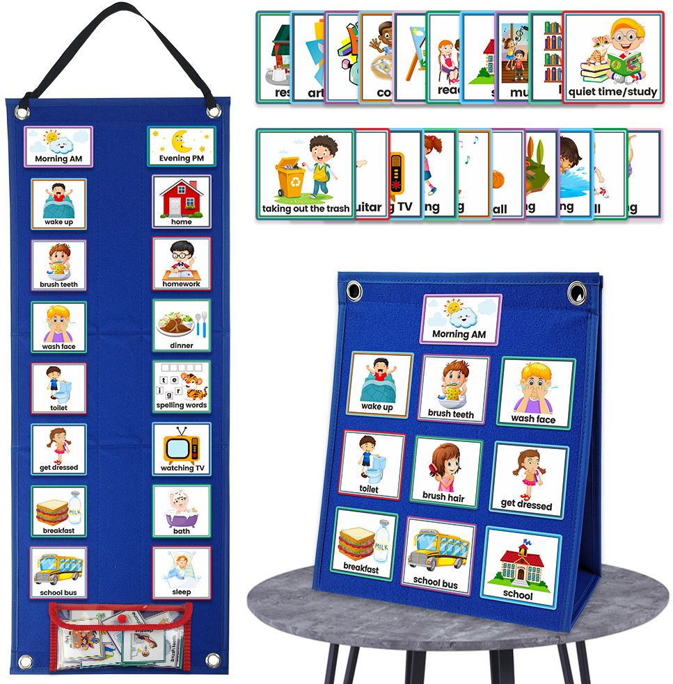 climberty Foldable Daily Routine Chart for Kids with 96 Cards Visual Wall Schedule Planner-picture-13
