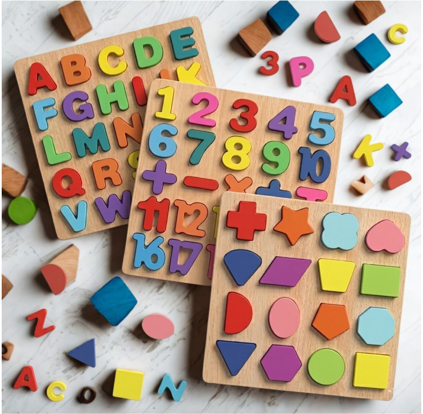 Wooden ABC Number Shape Puzzle Board Montessori Learning Toy for Kids B1T684-image-43