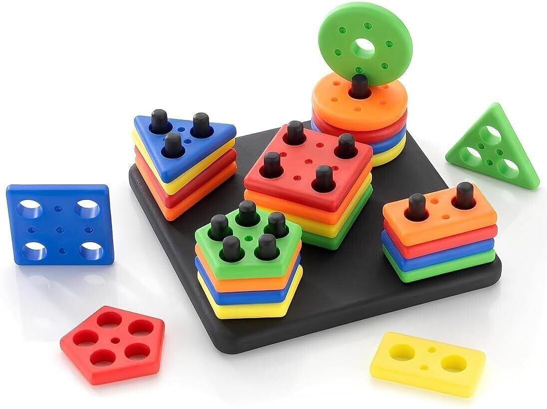 trivoxa Geometric Shape Stacker Rectangle | Colorful Sorting and Shape Toys for Kids-picture-36