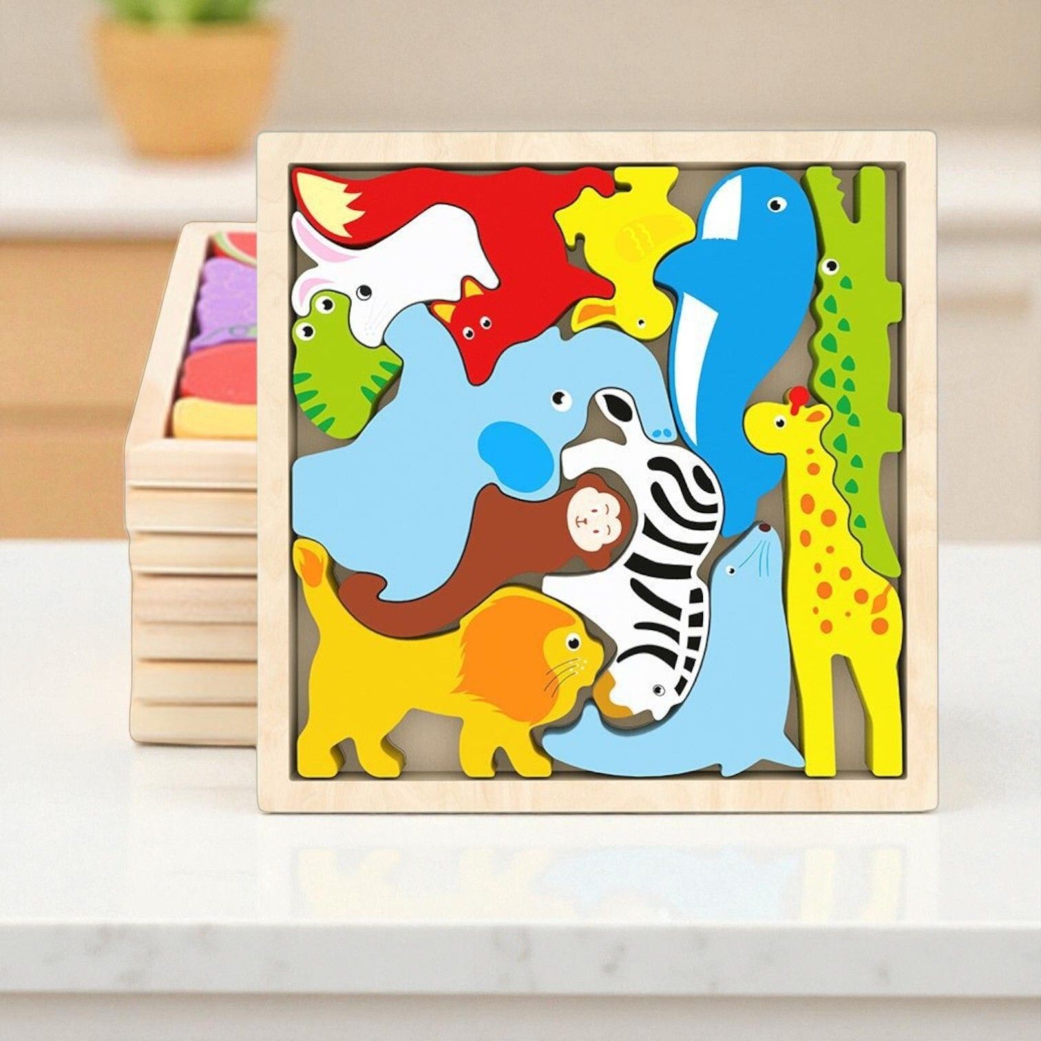 vhd Multicolor Wooden Animal Puzzle – Fun & Educational Toy for Kids W54-picture-14