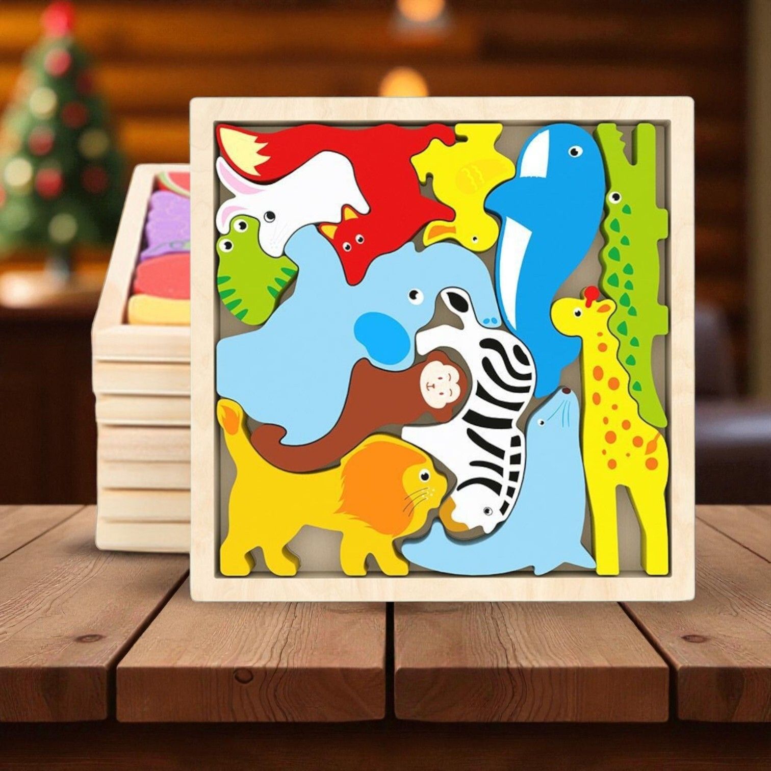 Multicolor Wooden Animal Puzzle – Fun & Educational Toy for Kids W137-image-9