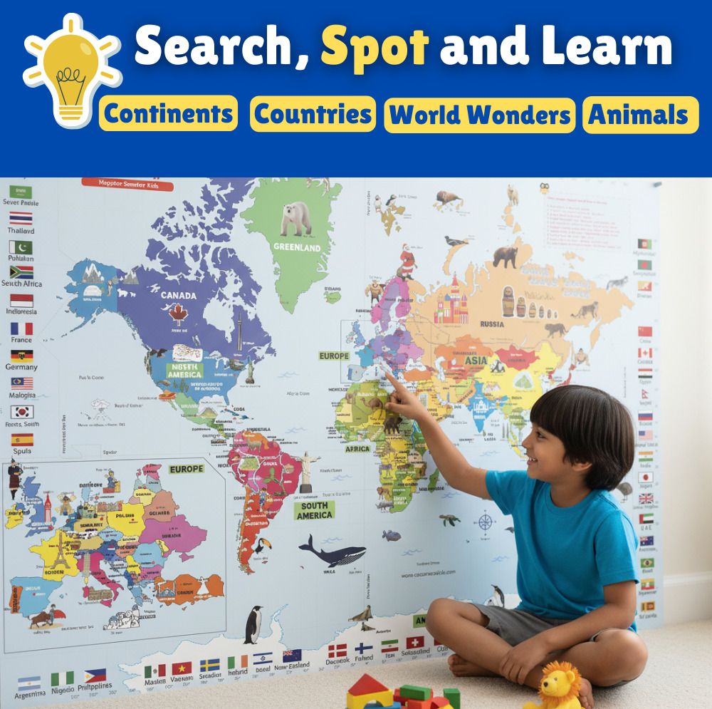 Giant World Map for Kids 5 x 3 feet - Non Tear Canvas-image-36