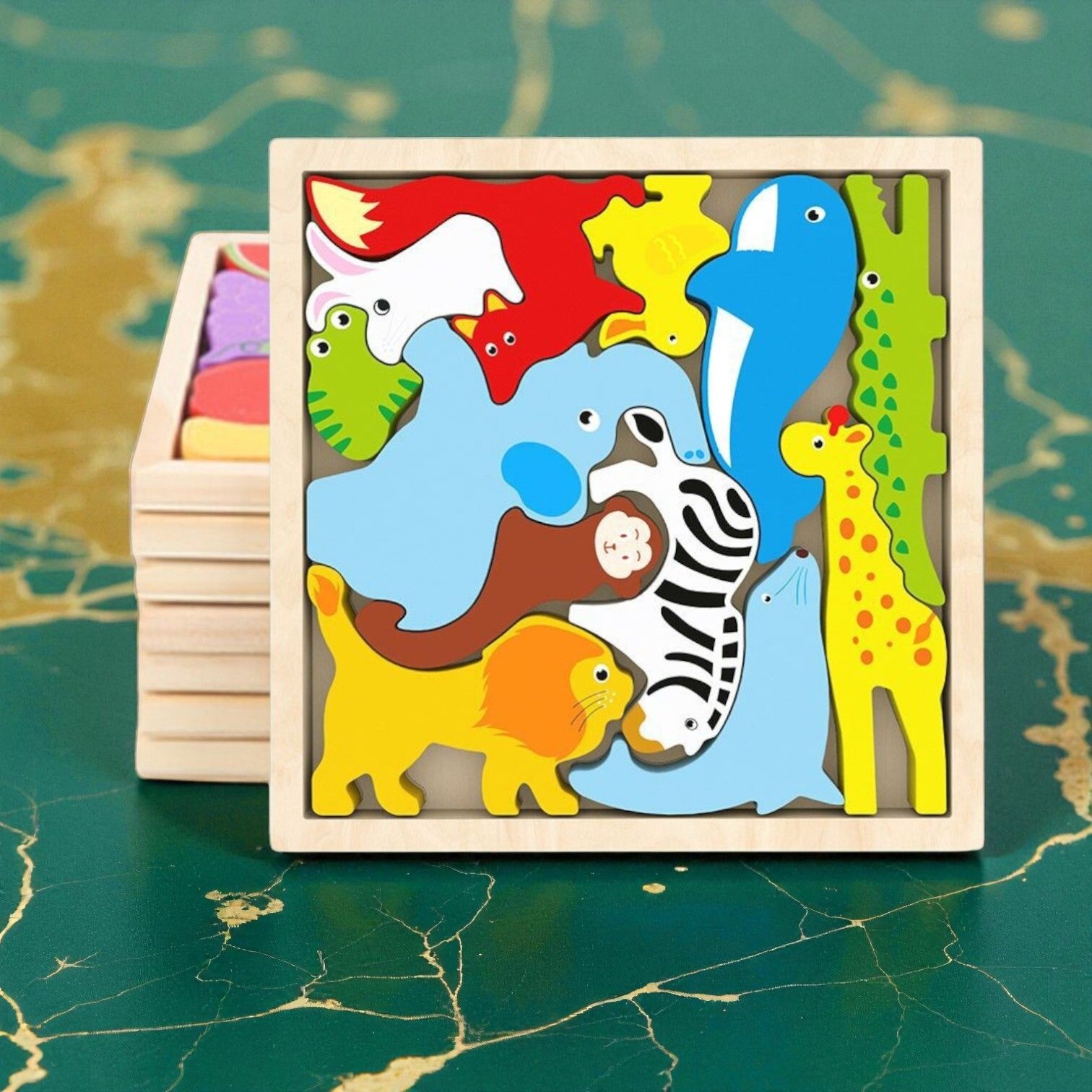 Multicolor Wooden Animal Puzzle – Fun & Educational Toy for Kids W117-image-48