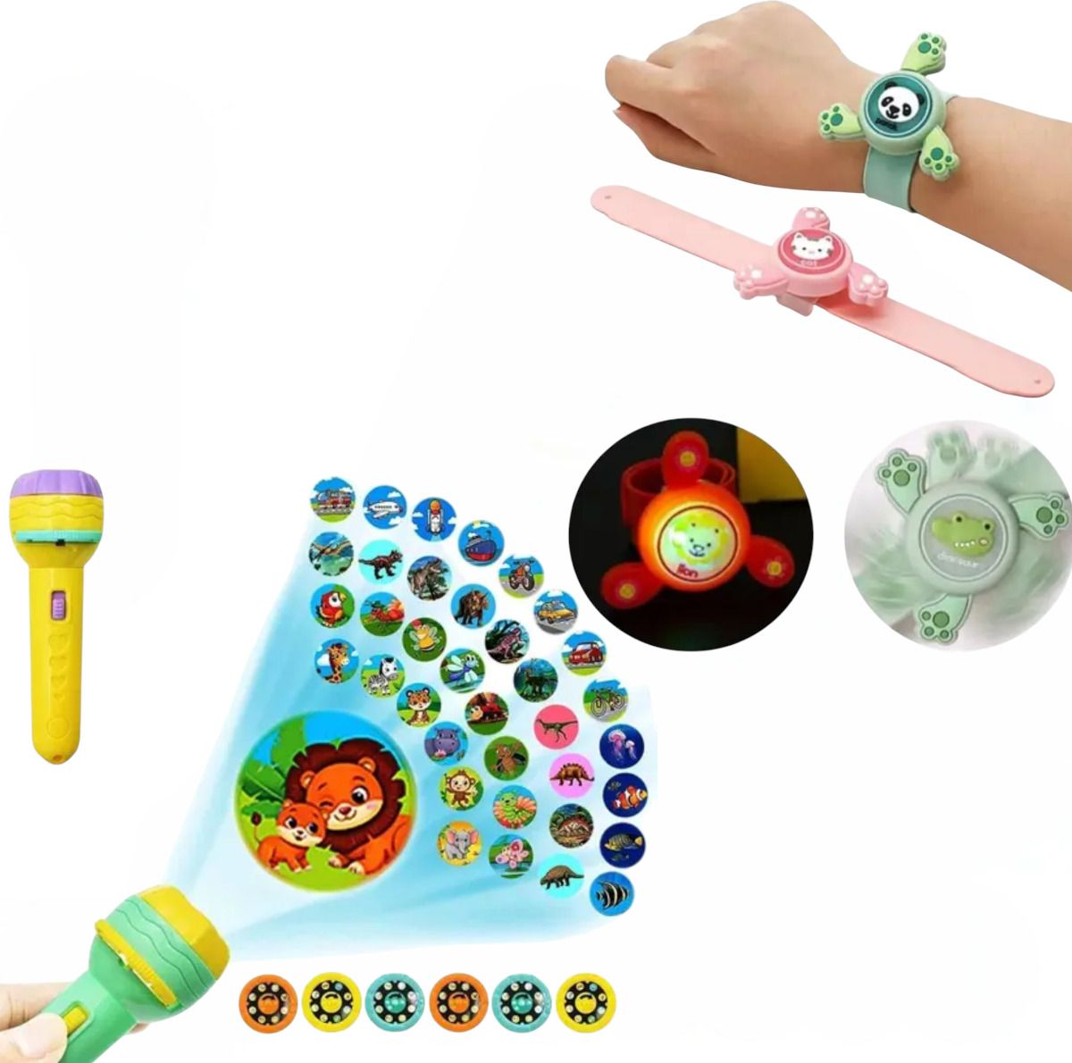 thoshinitraders Combo Of 2 - Projection Flashlight and Spinning Slap Band with LED Light-picture-10