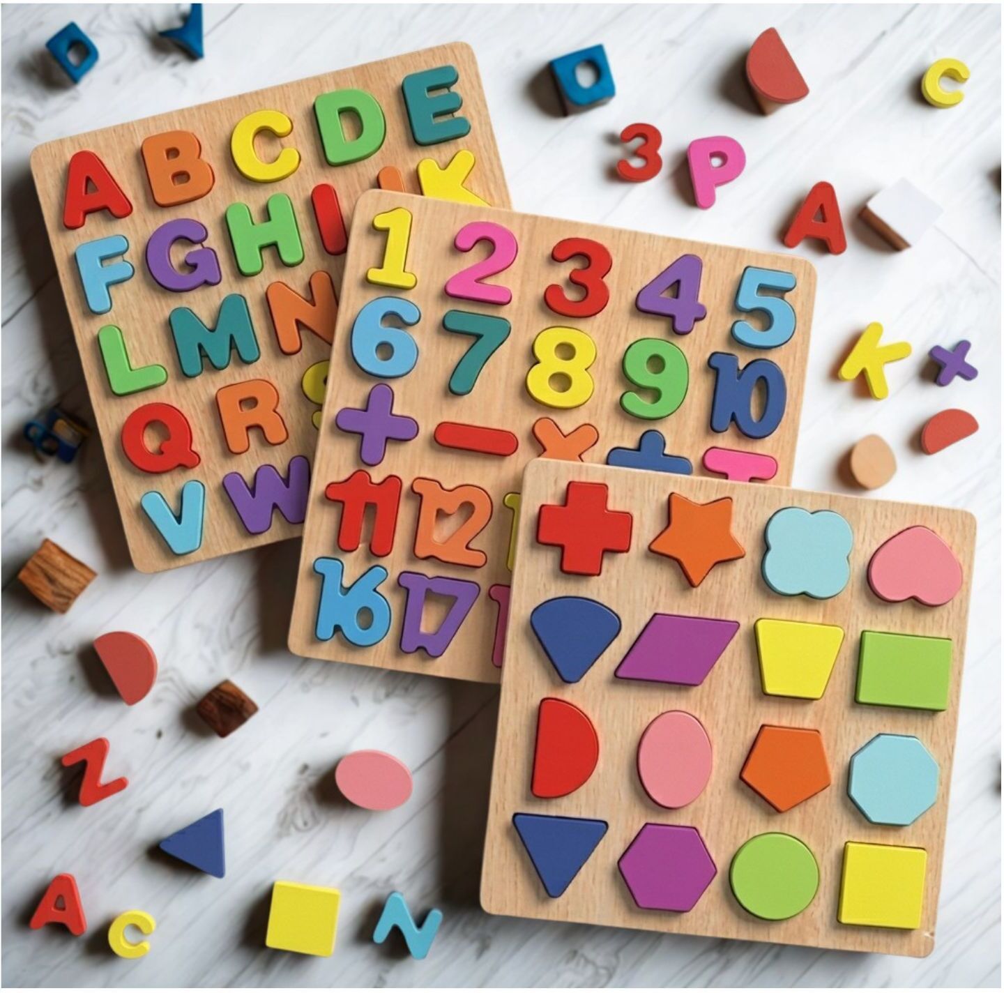 moradiya sales 3 in 1 Montessori Wooden Learning Board Alphabet Number Shape Puzzle M1S677-picture-42