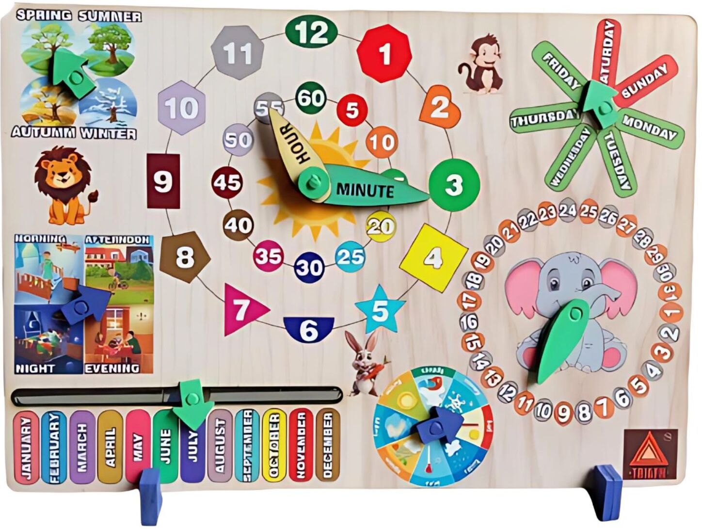 Wooden Educational Calendar Clock Toy for Kids