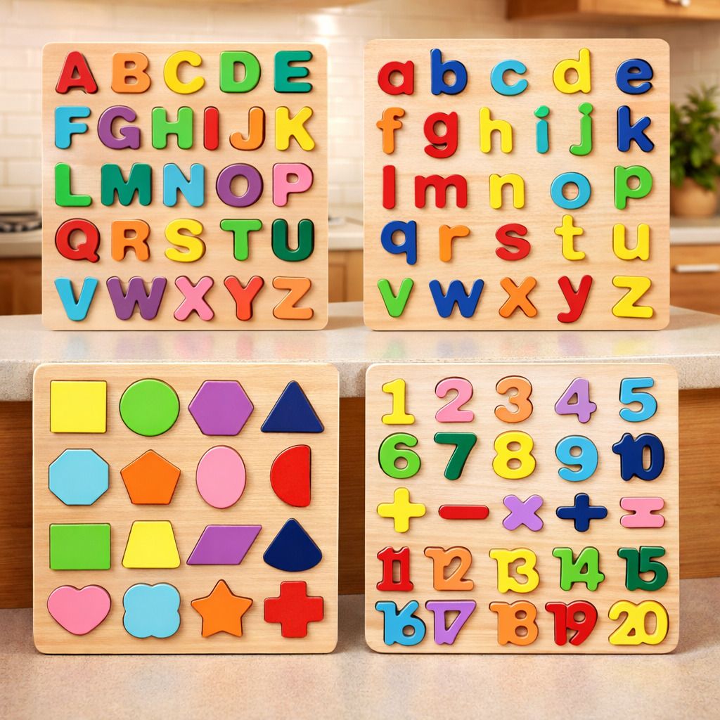 Wooden Educational Puzzle Board for Kids Alphabet Numbers Shapes Learning Toy-image-41