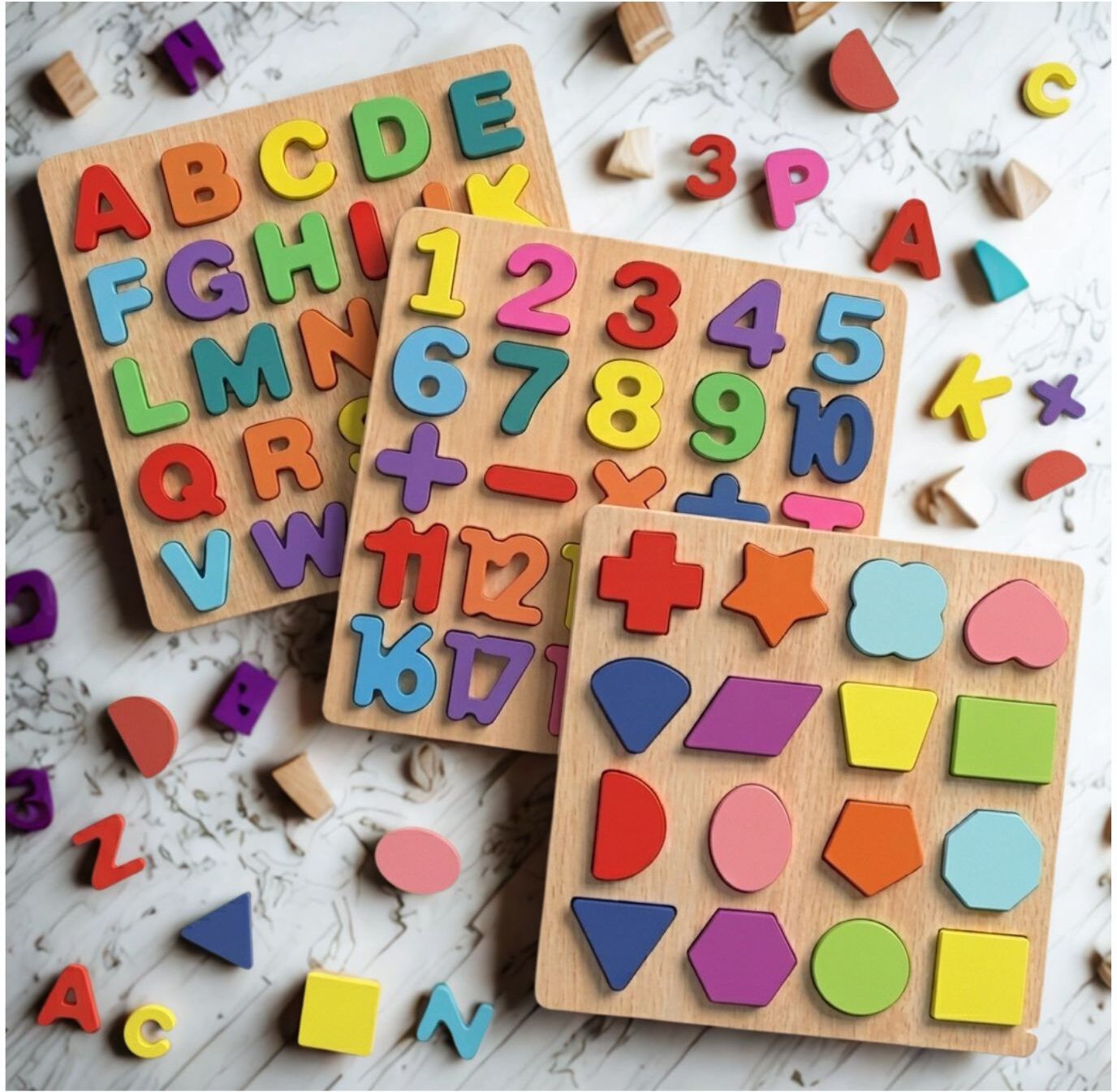 beauty bright Montessori Wooden Alphabet Number Shape Puzzle Board for Preschool Kids B1T703-picture-43