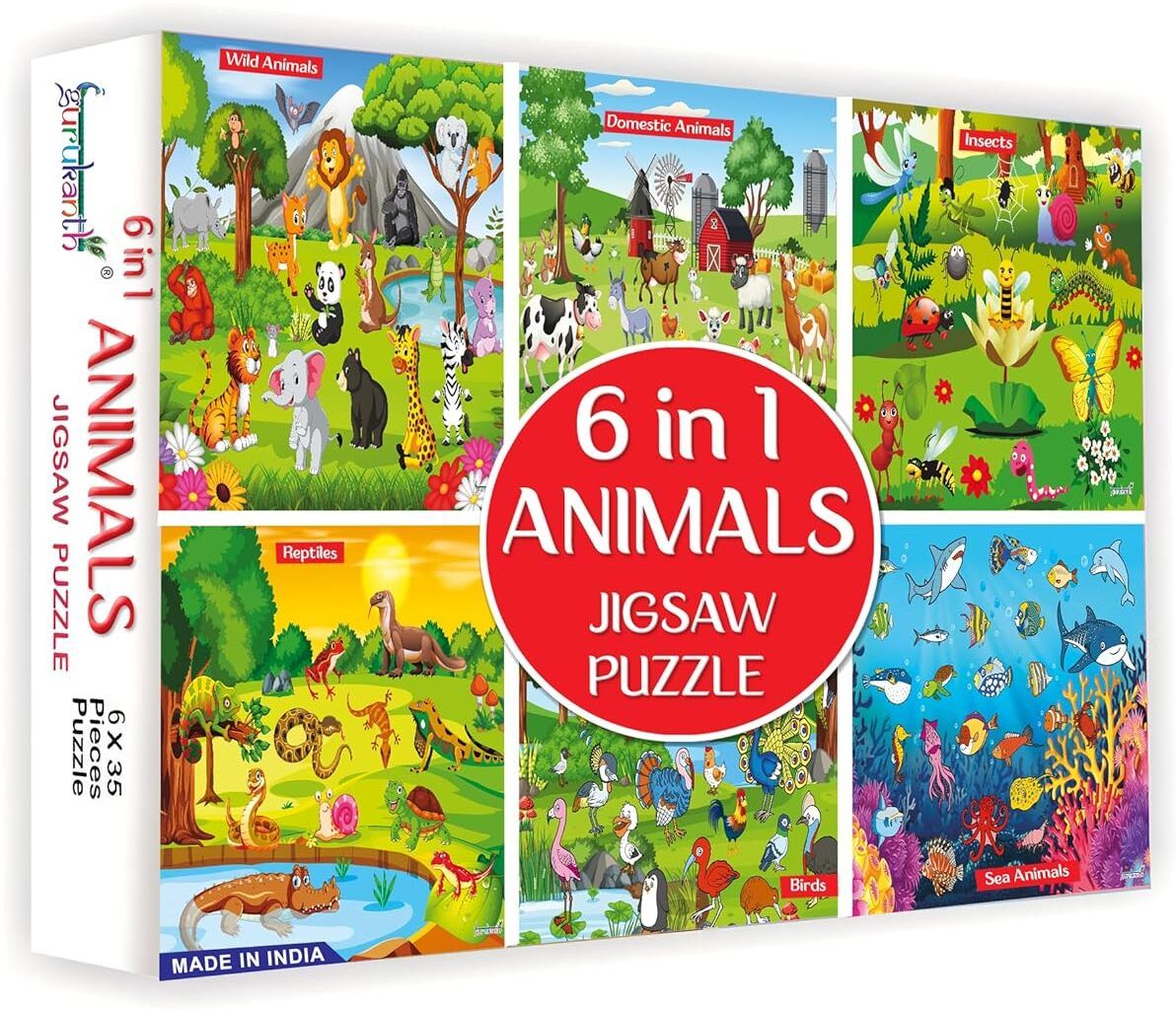 Premium 6 in 1 Indian Animals Jigsaw Puzzle for Kids - Set of 6