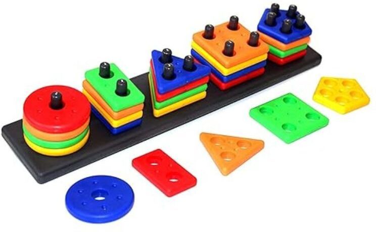 Geometric Shape Sorting & Stacking Toy – Multicolor – Age 3+-image-1